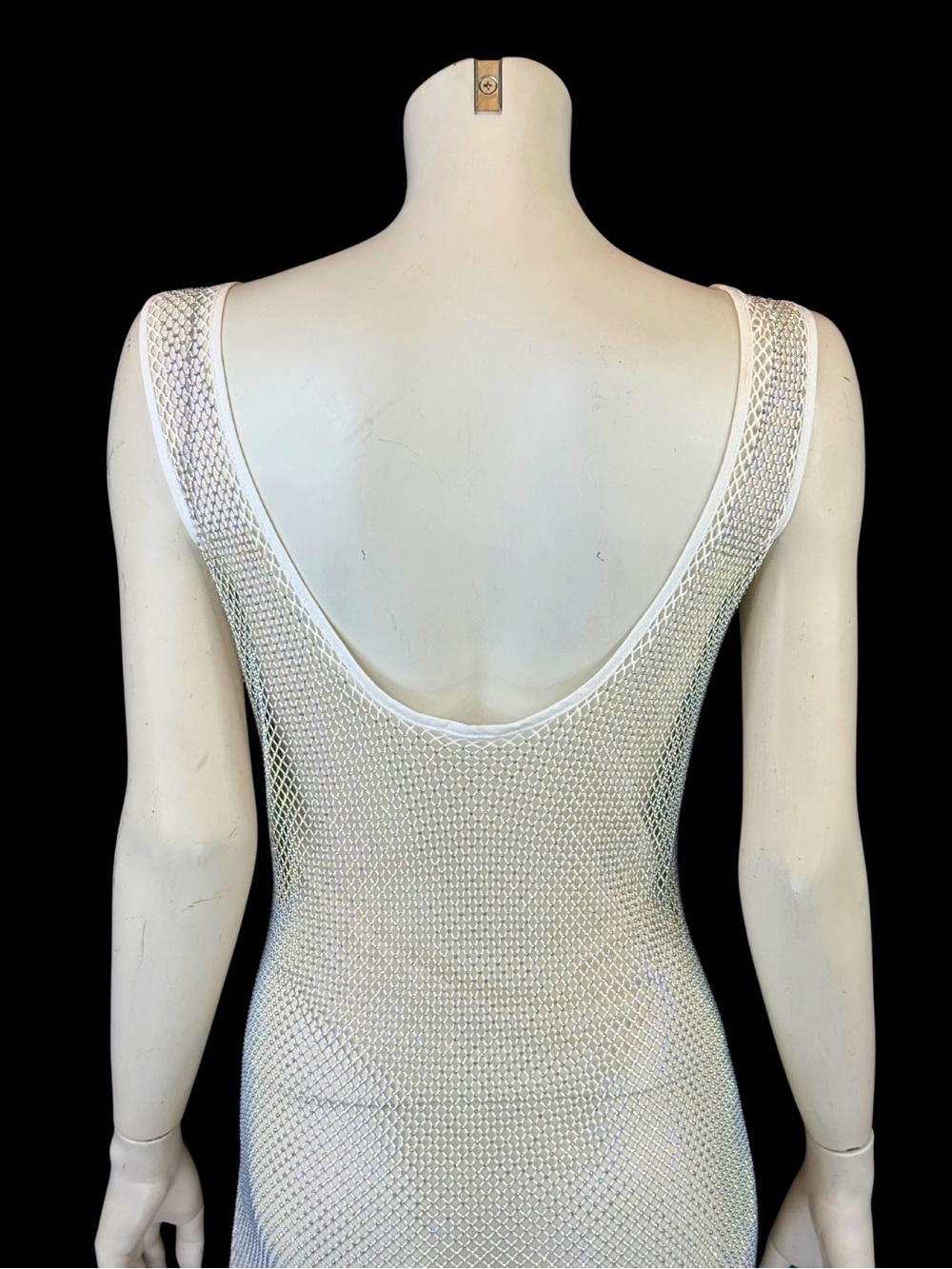 Y2K White Rhinestone Mesh Net Sheer Dress | Fairycore Rave | M - Picture 13 of 16